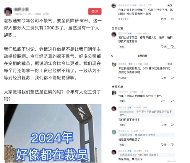 中国经济持续低迷,大量人员失业。