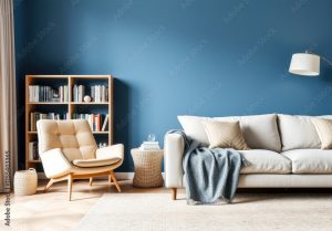 整洁的沙发、椅子和书架