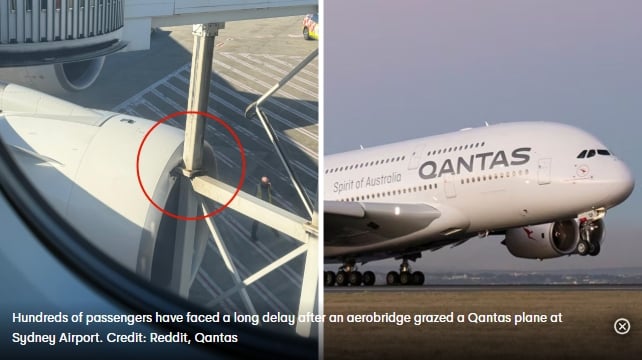 澳航飛機撞上登機橋