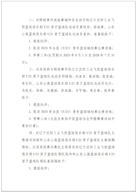 近20名球员参与群殴！中国篮协发布通报