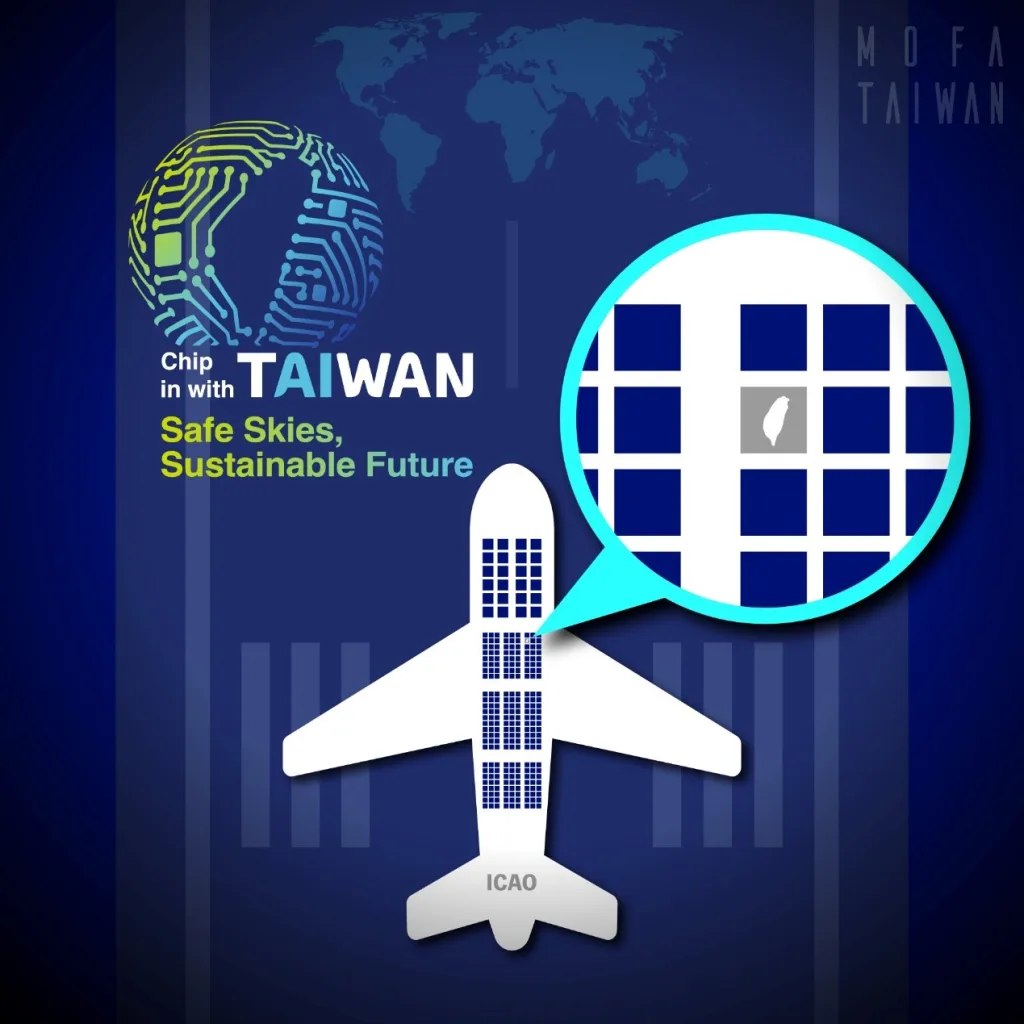 圖案設計理念以一架名為「國際民航組織」（ICAO）之飛機，象徵「台灣」（Taiwan）乘客之座位應被納入，搭配標語「與台灣一起拚」、「安全天空，永續未來」，