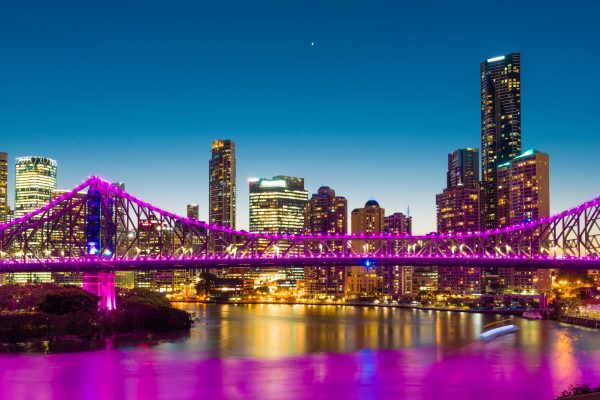 Bridge and skyscrapers in Brisbane at twilight
