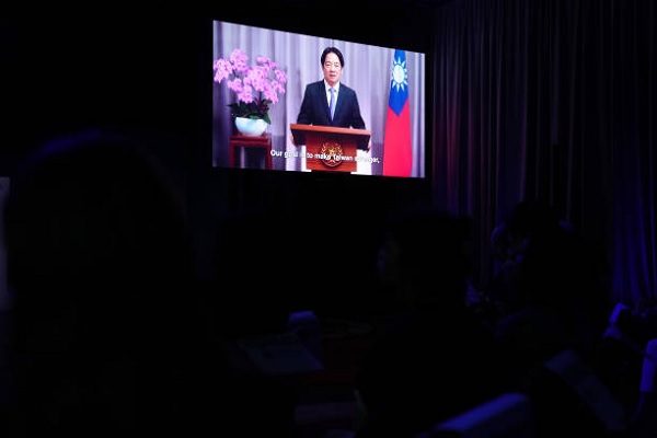 台灣總統賴清德於2024年9月24日在紐約時代廣場喜來登酒店舉行的2024康科迪亞年會峰會上發表演講。（Leigh Vogel/Getty Images for Concordia Summit）