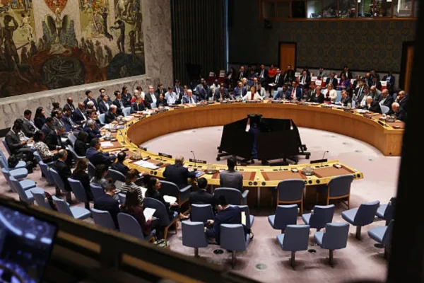 2025年9月23日，联合国大会期间，各国政要出席安理会关于中东局势的会议。(Photo by Spencer Platt/Getty Images)
