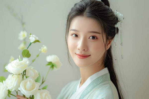 A young Chinese woman wearing traditional Chinese clothing