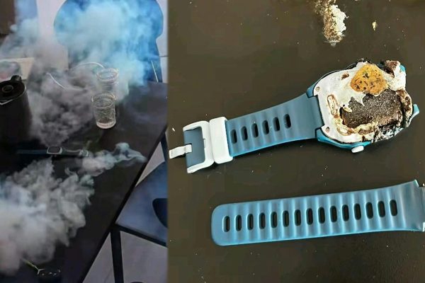 小米米兔兒童手錶突然自燃。（網路圖片合成）