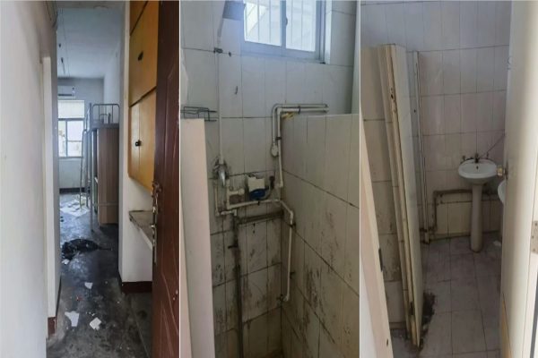 湖南師範大學的宿舍被曝環境惡劣，包括：木門發霉長蘑菇、洗衣機洗不乾淨等。（網路圖片合成）