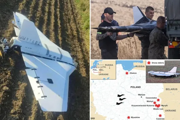 俄羅斯無人機「魯莽」入侵波蘭境內 150 英里處被擊落。（ 圖取自x.com / WashTimes ）