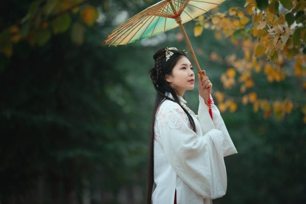 A woman wearing ancient Chinese Hanfu