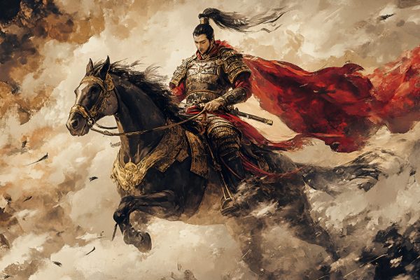 Artistic Style Painting of Ancient Chinese General Ancient Chinese Soldier Riding a Horse Aspect 16:9