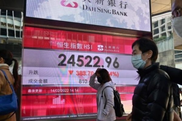 2022年2月14日，香港恆生指數（圖片來源：PETER PARKS/AFP via Getty Images）